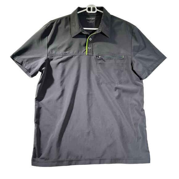 Cherokee Uniforms Polo Top Woman's Large Style # CKI803 Grey Zipper Pocket - Picture 1 of 10
